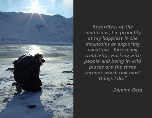 Damian Reid taking photographs of frozen Red Tarn, Helvellyn in the Lake District