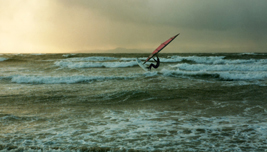 Damian Reid windsurfing at Ardneil Bay 1986